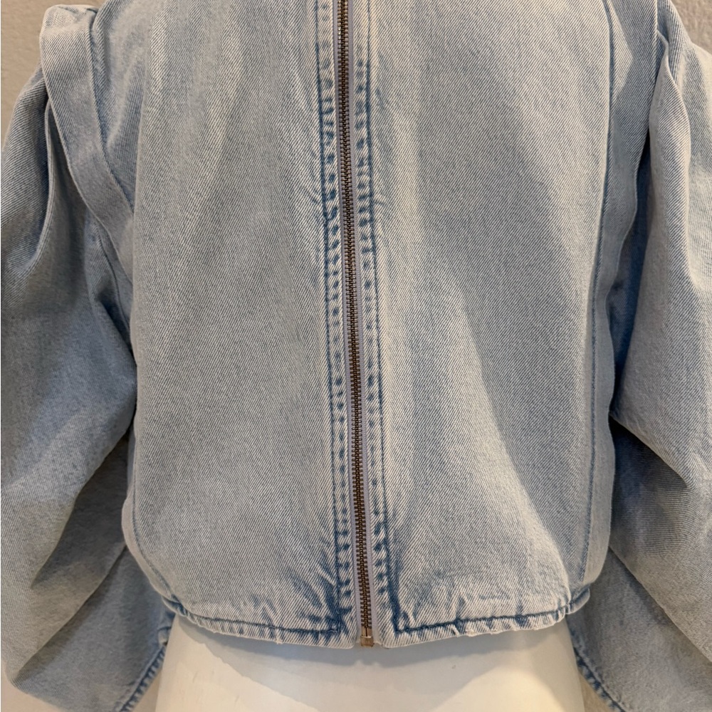 ZARA Light Blue Denim Zip Back Top - Picture 6 of 9